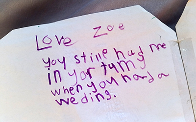 Zoe's handwriting you still had me in your tummy when you had a wedding